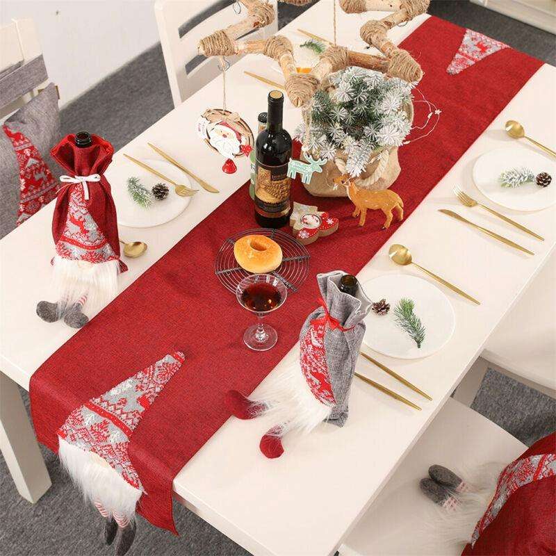 Christmas Tablecloth Santa Claus Table Runner Hotel Banquet Table Flag for Festival Decoration(Gray)