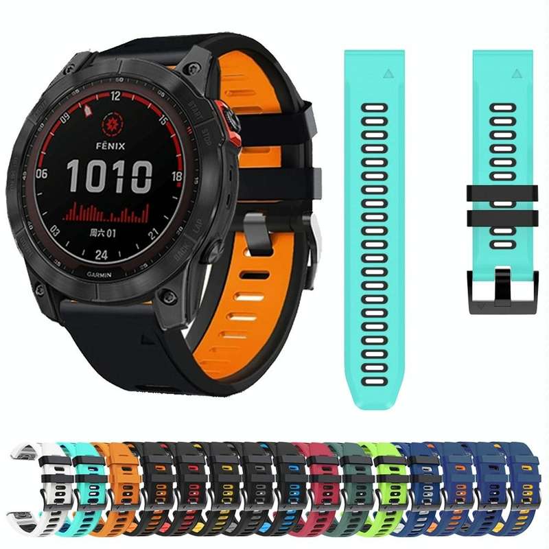 For Garmin Fenix 6X 26mm Silicone Sports Two-Color Watch Band(Orange+Black)