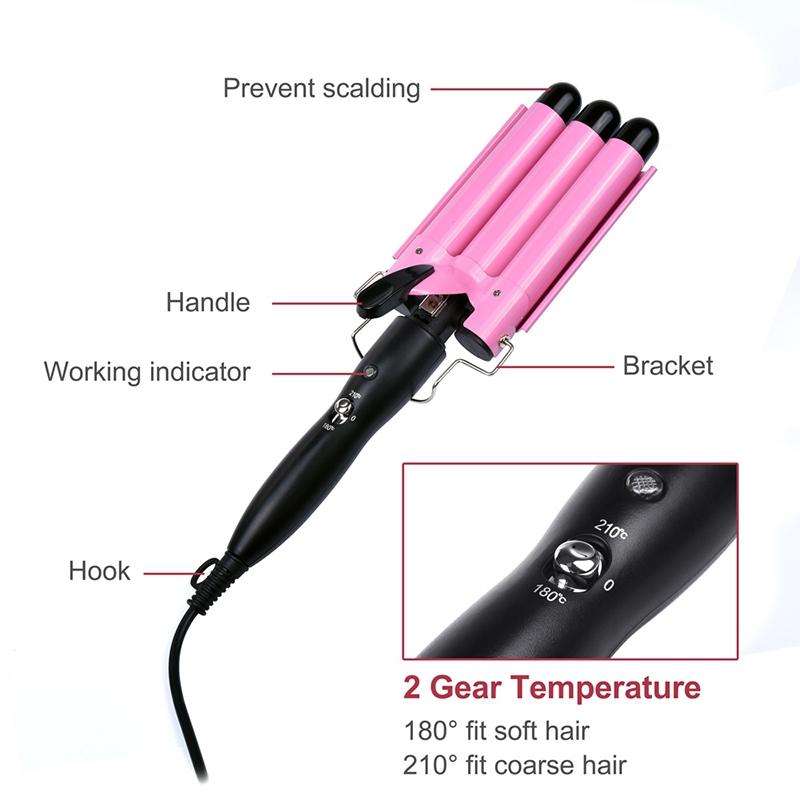 20-32m Automatic Ceramic Perm Splint Hair Curler 3 Barrels Big Wave Hair Curling Iron Tools, Size...