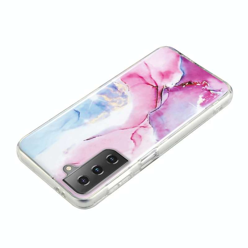 For Samsung Galaxy S21 5G IMD Marble Pattern TPU Phone Case(Pink Blue)