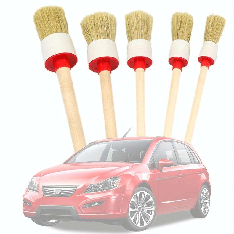 5 in 1 Car Detailing Brush Cleaning Natural Boar Hair Brushes Auto Detail Tools Products Wheels D...