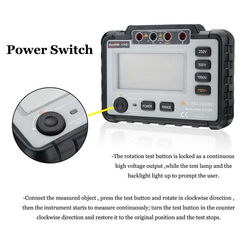 WinAPEX VC60B+ 250/500/1000V DC Digital Insulation Resistance Tester Megger MegOhm Meter