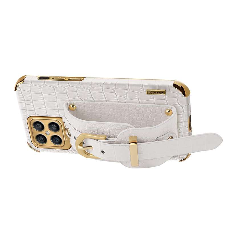 For Honor X8 Electroplated TPU Crocodile Pattern Leather Case with Wrist Strap(Black)
