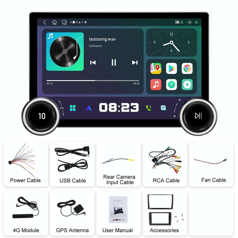 11.8 Inch 4+64G Dual Knob Player Android Large Screen Navigation Wireless CarPlay Reversing Image...