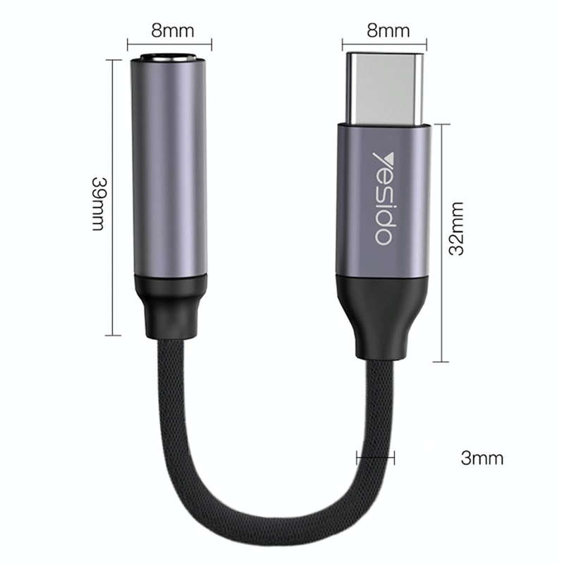 Yesido YAU19 Type-C to 3.5mm Audio Adapter Cable(Grey)