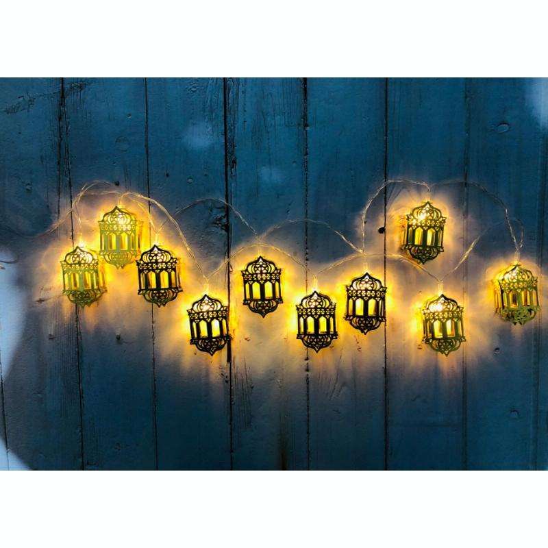 1.65m 10 LEDs Eid Al-Fitr Festival Iron Art String Lights Ramadan LED Decoration Pendant(White Li...