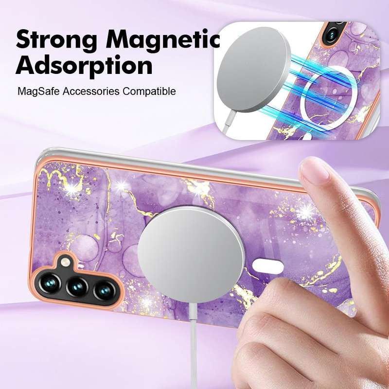 For Samsung Galaxy A54 5G Marble Pattern Dual-side IMD Magsafe TPU Phone Case(Purple 002)