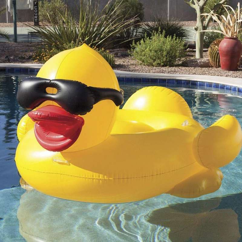 Inflatable Sunglasses Wearing Derby Duck Shaped Floating Mat Swimming Ring, Inflated Size: 180 x ...
