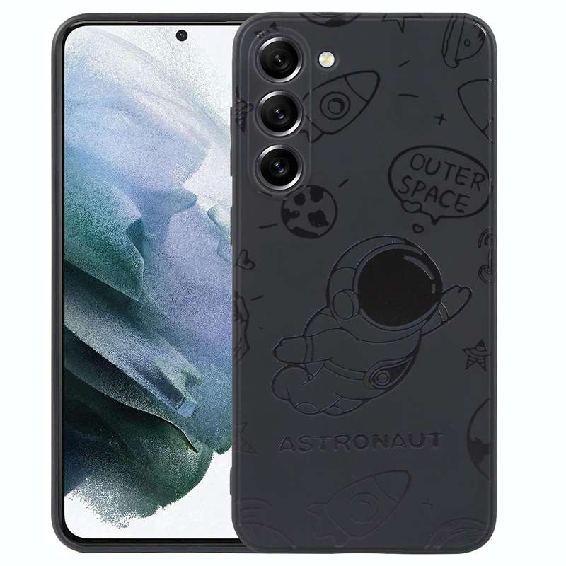 For Samsung Galaxy S21 5G Astronaut Pattern Silicone Straight Edge Phone Case(Flying Astronaut-Bl...