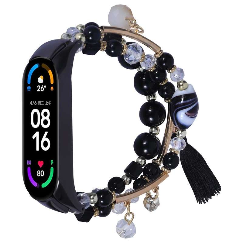 For Xiaomi Mi Band 6 / 5 Round Bead Chain Watch Band(Black)