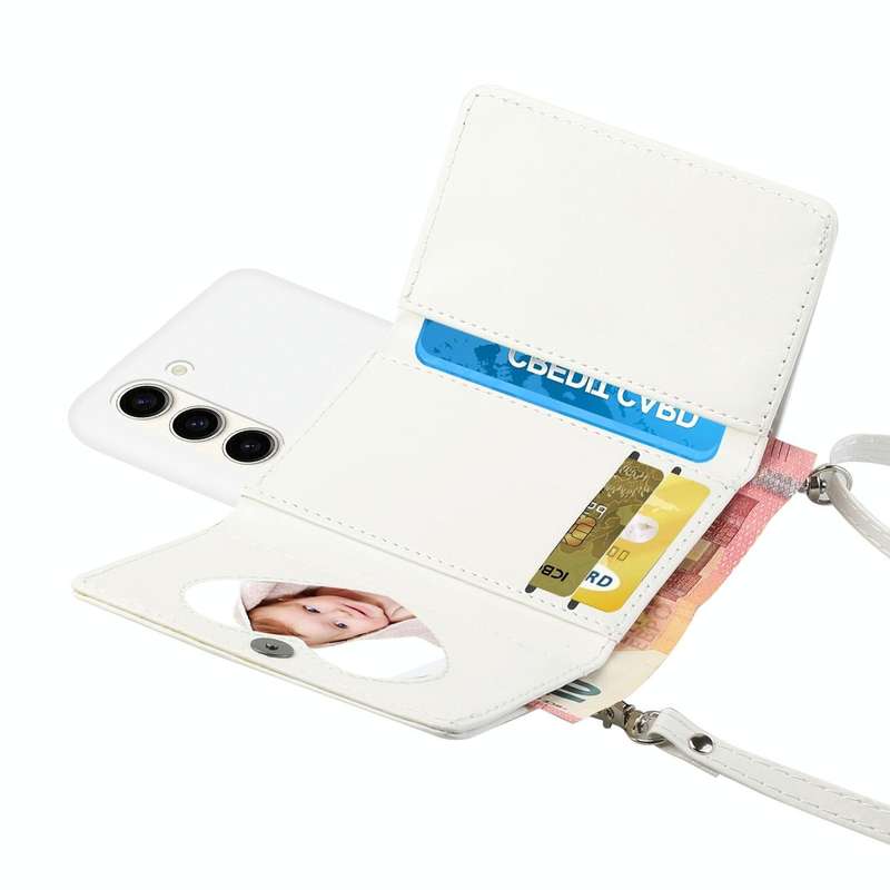 For Samsung Galaxy S23 5G Crossbody Lanyard Wallet Card Bag Phone Case(White)