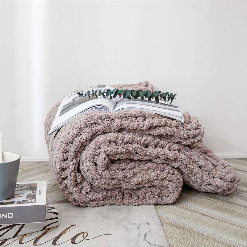 Handmade Thick Wool Knitted Blanket Sofa Chenille Stick Knitted Blanket, Size: 80 x 100 CM(Camel ...