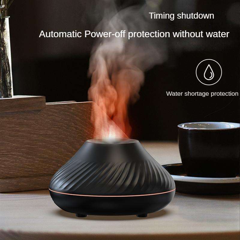 DQ705 Volcanic Flame Aroma Diffuser Essential Oil Lamp Air Humidifier with Color Night Light(Beige)