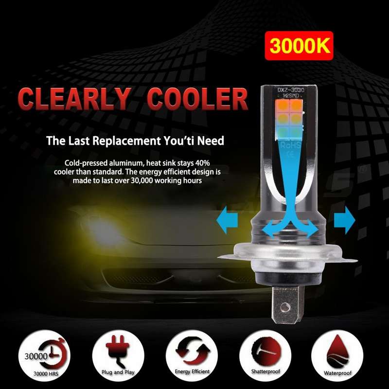 2 PCS H7 DC12V-24V / 12W / 3000K / 800LM 12LEDs SMD-3030 Car LED Fog Light (Yellow Light)