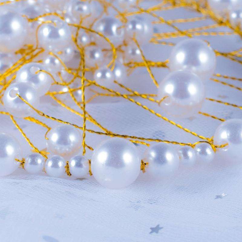 2 PCS Seaweed Tassel Pearl Crown Baking Cake Decoration(White)