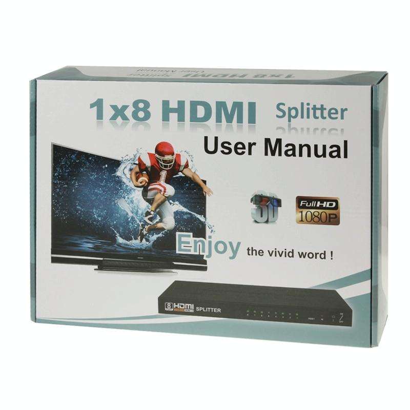 V1.4 Full HD 1080P 1 x 8 HDMI Amplifier Splitter, Support 3D(Black)