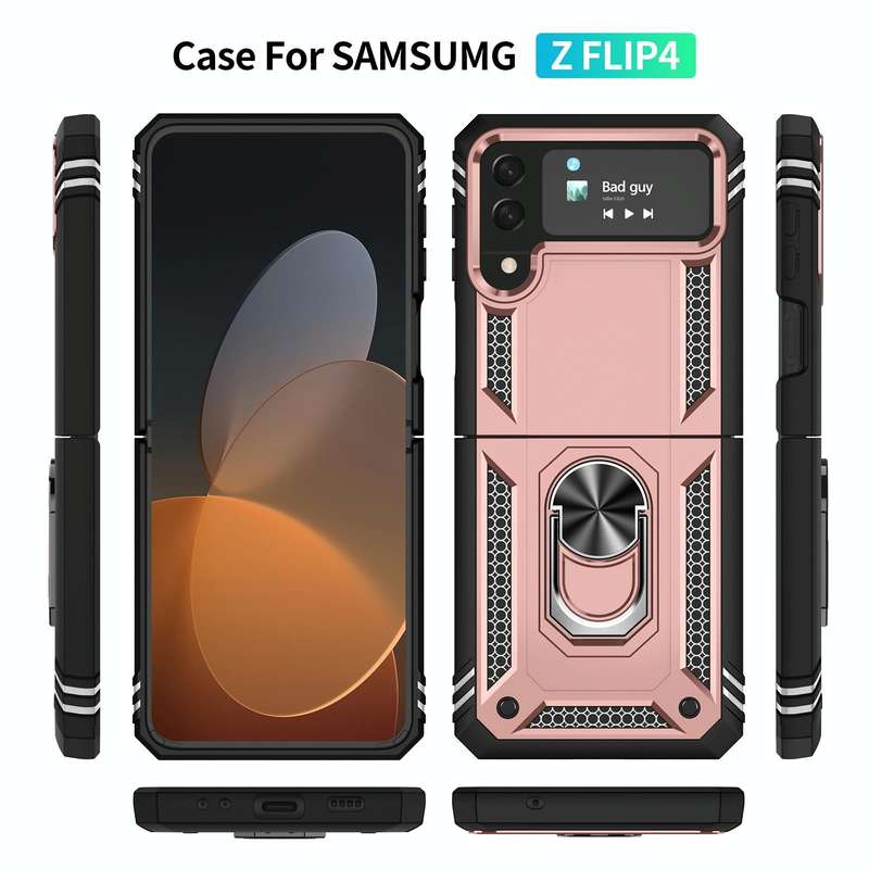 For Samsung Galaxy Z Flip4 Shockproof TPU + PC Phone Case with Holder(Rose Gold)
