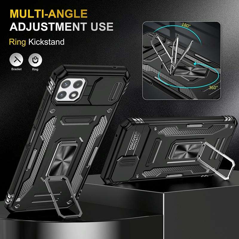 For Samsung Galaxy A22 5G Armor PC + TPU Camera Shield Phone Case(Black)