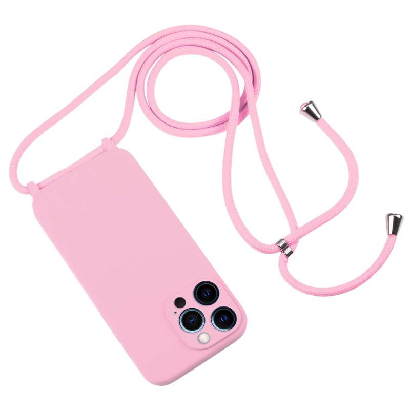 For iPhone 12 Pro Crossbody Lanyard Liquid Silicone Case(Pink)