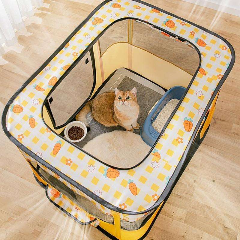 Rectangular Foldable Pet Fence Dog and Cat Litter Pet Delivery Room M(Yellow Carrot)