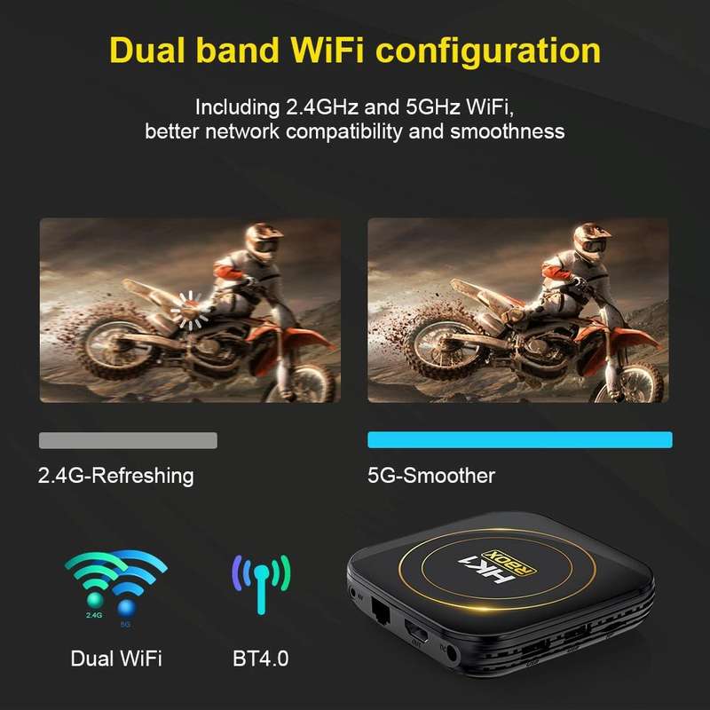 HK1 RBOX-H8S 4K Ultra HD Android 12.0 Smart TV Box with Remote Control, Allwinner H618 Quad-Core,...