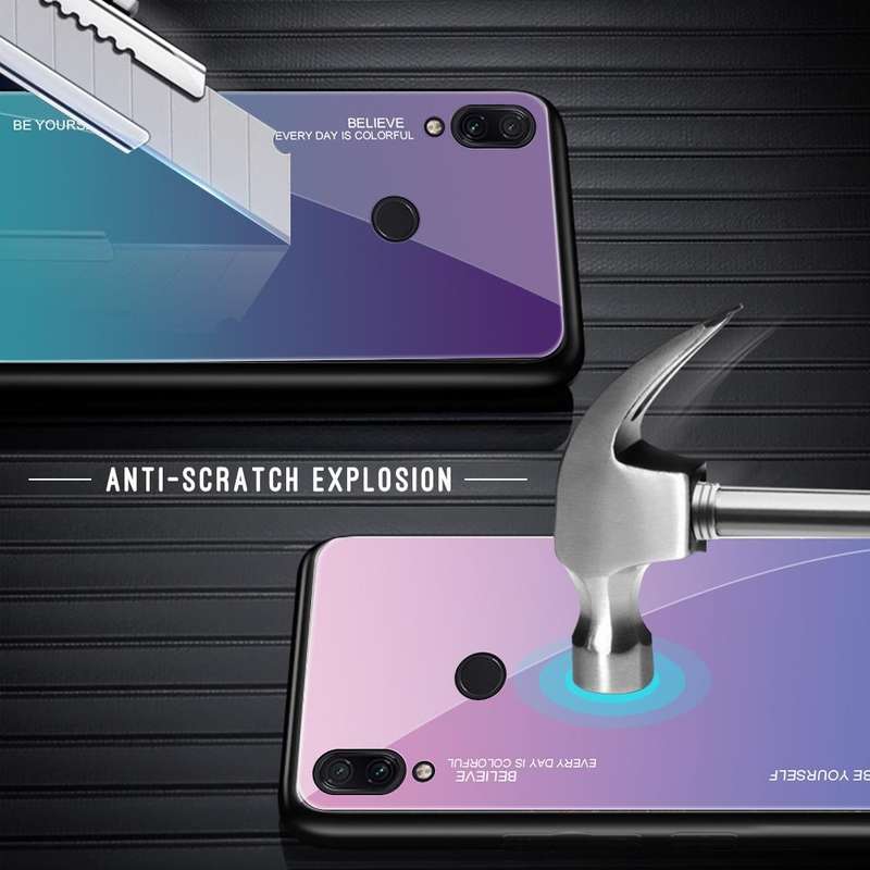 For Xiaomi Redmi Note 7 Gradient Color Glass Case(Purple)