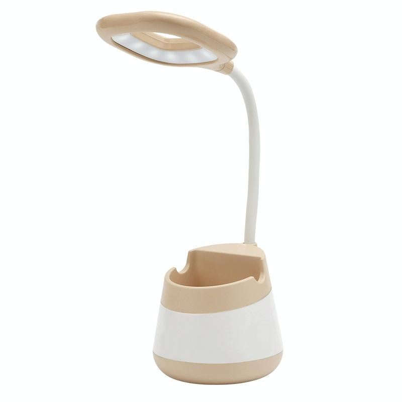 USB Charging LED Desk Light Eye Protection Lamp with Pen Holder and Phone Holder(CS276-3 Yellow)