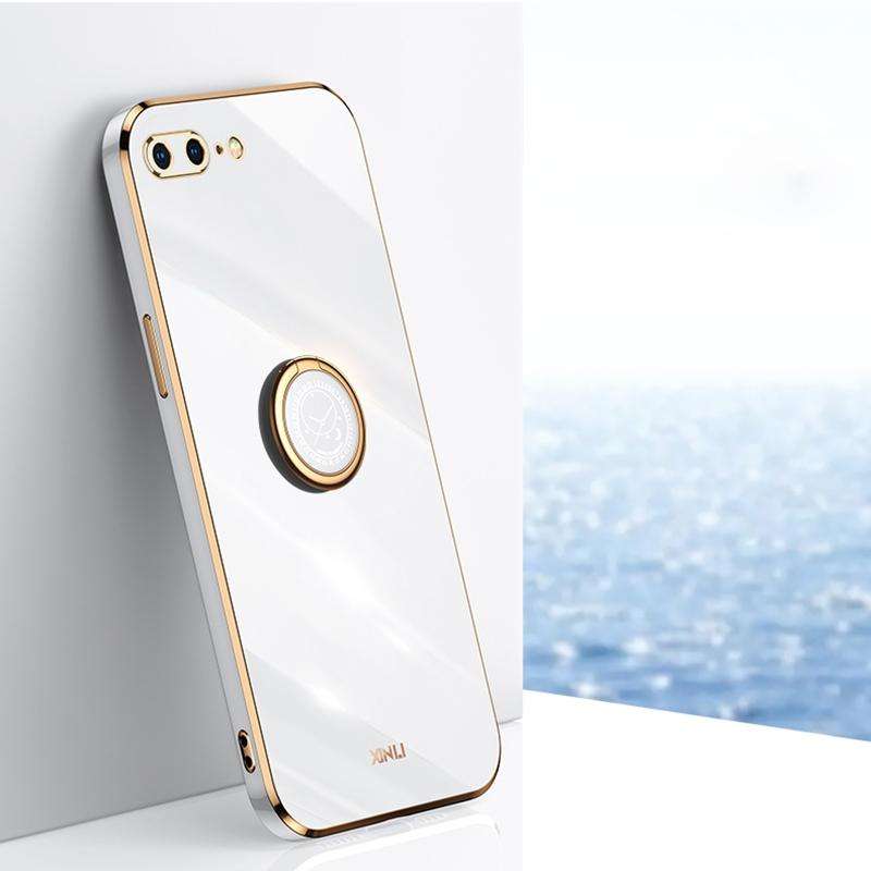 XINLI Straight 6D Plating Gold Edge TPU Shockproof Case with Ring Holder For iPhone 8 Plus / 7 Pl...