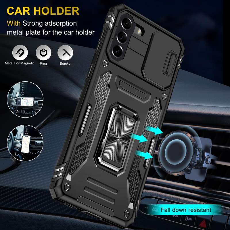 For Samsung Galaxy S22+ 5G Armor PC + TPU Camera Shield Phone Case(Black)