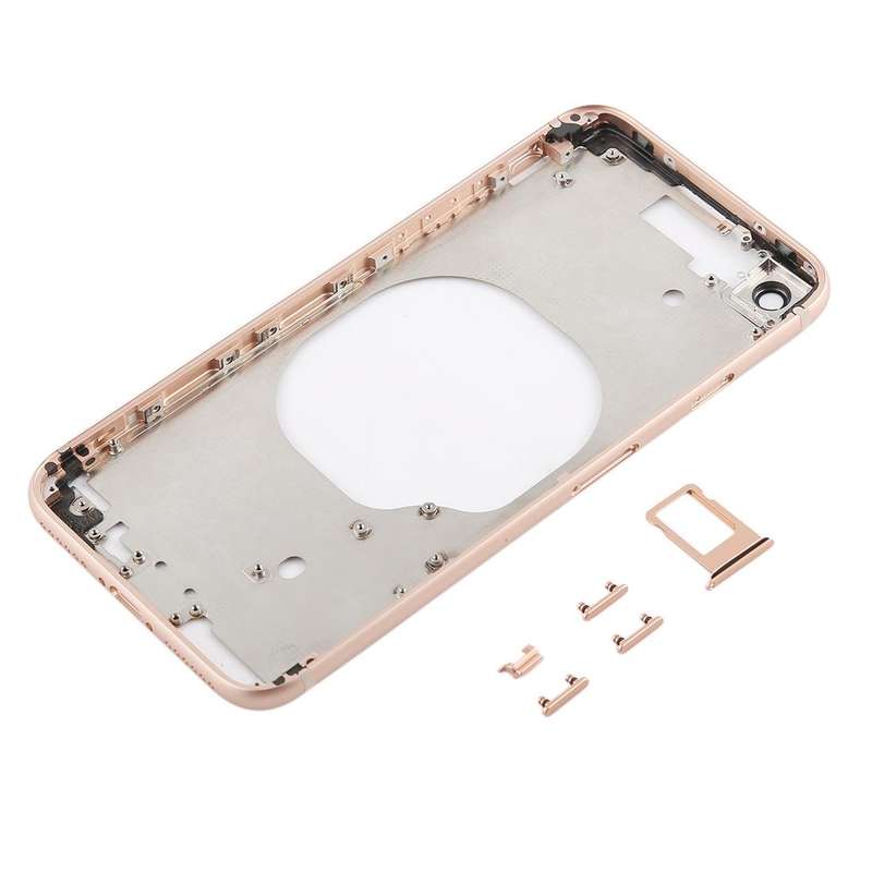 Transparent Back Cover with Camera Lens & SIM Card Tray & Side Keys for iPhone 8 (Gold)