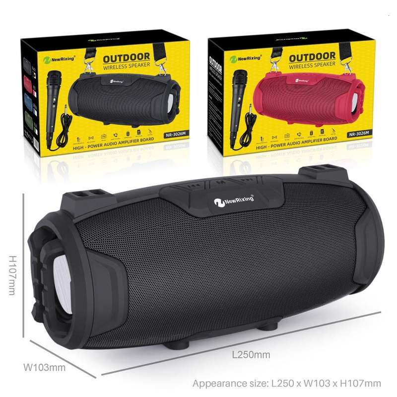 NewRixing NR3026M TWS Outdoor Portable K-song Bluetooth Speaker with Shoulder Strap & Microphone,...