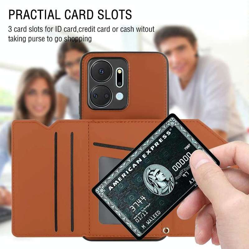 For Honor X7a Skin Feel PU + TPU + PC Card Slots Phone Case(Brown)