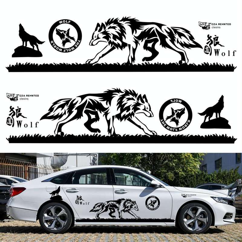 2 PCS/Set D-180 Wolf Totem Pattern Car Modified Decorative Sticker(Black)