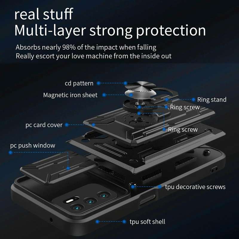 For OPPO A16 Sliding Camshield TPU+PC Phone Case with Card Slot(Grey)