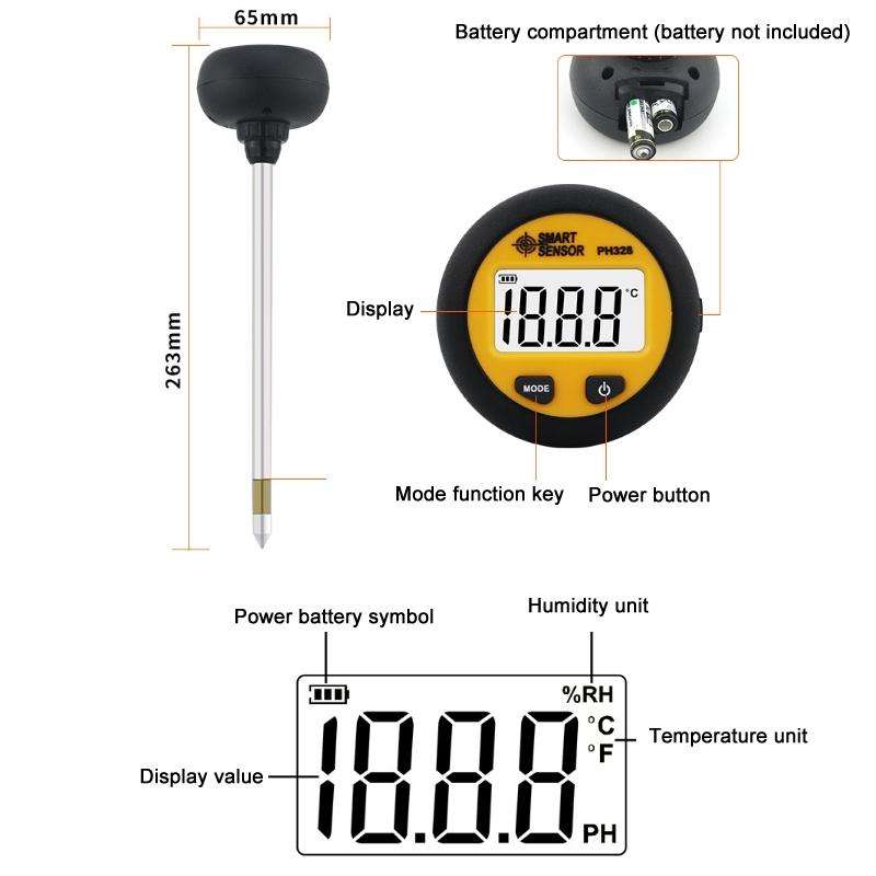 Smart Sensor PH328 Soil Acidity Meter Fertilizer Nutrient Humidity Detector