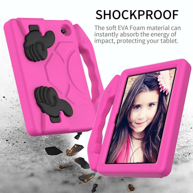 For Amazon Kindle Fire 7 2022 Children EVA Shockproof Tablet Case with Thumb Bracket(Rose Red)
