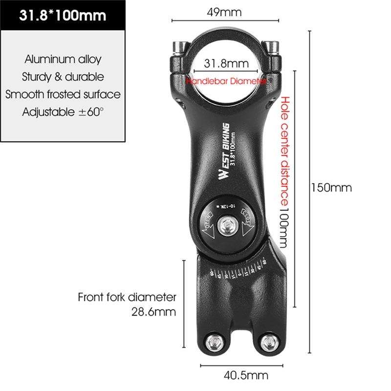 WEST BIKING Mountain Bike Adjustable Handlebar Angle Riser Handlebar Lift Accessories 31.8x100mm
