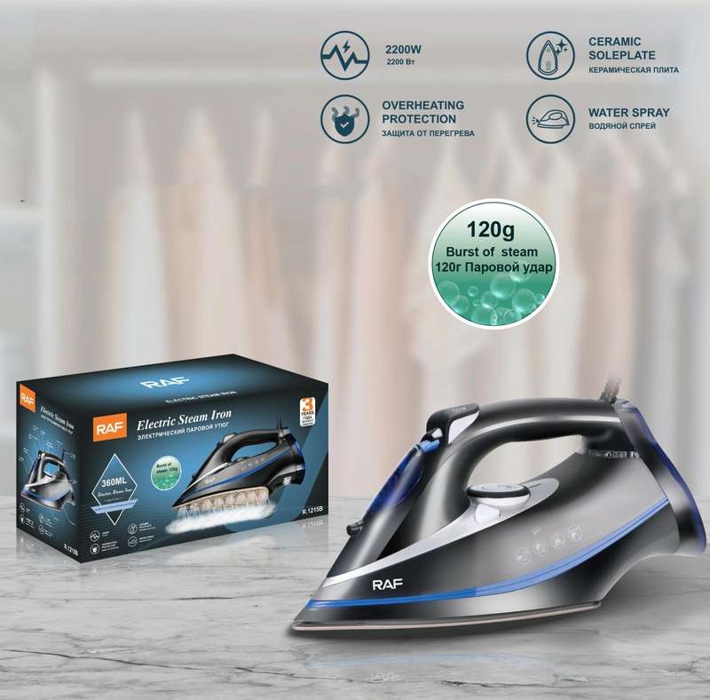 RAF R.1215 Three-Speed Thermostatic Ceramic Soleplate Electric Iron, EU Plug(Black Blue)