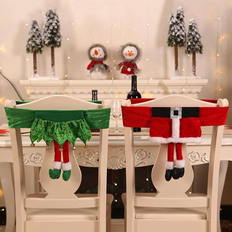 Christmas Chair Cover Decorations Christmas Table Party Ornaments(A131 Green Elf Long Leg)
