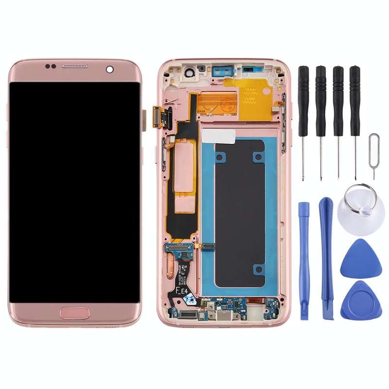 OLED LCD Screen for Samsung Galaxy S7 Edge / SM-G935F Digitizer Full Assembly with Frame (Pink)