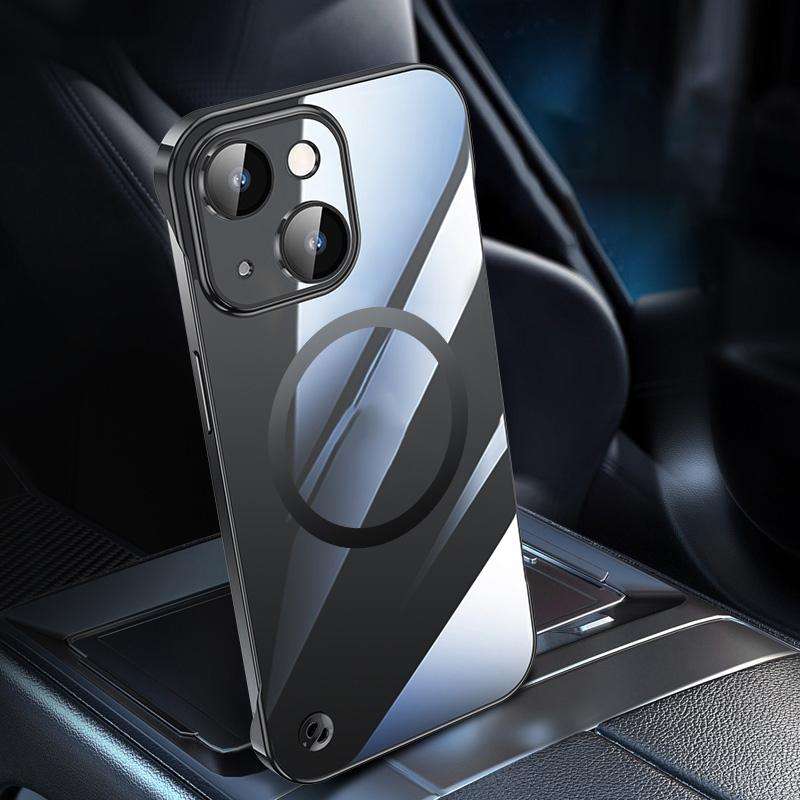 For iPhone 13 Electroplating Frameless Magsafe Magnetic PC Phone Case(Black)