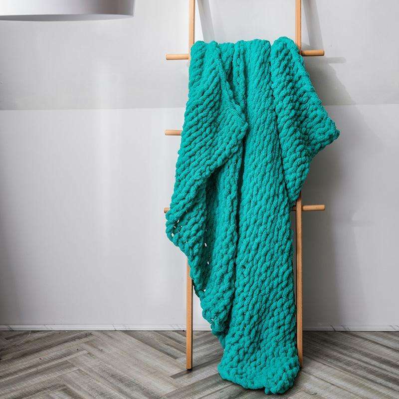 Handmade Thick Wool Knitted Blanket Sofa Chenille Stick Knitted Blanket, Size: 130 x 160 CM(Green)