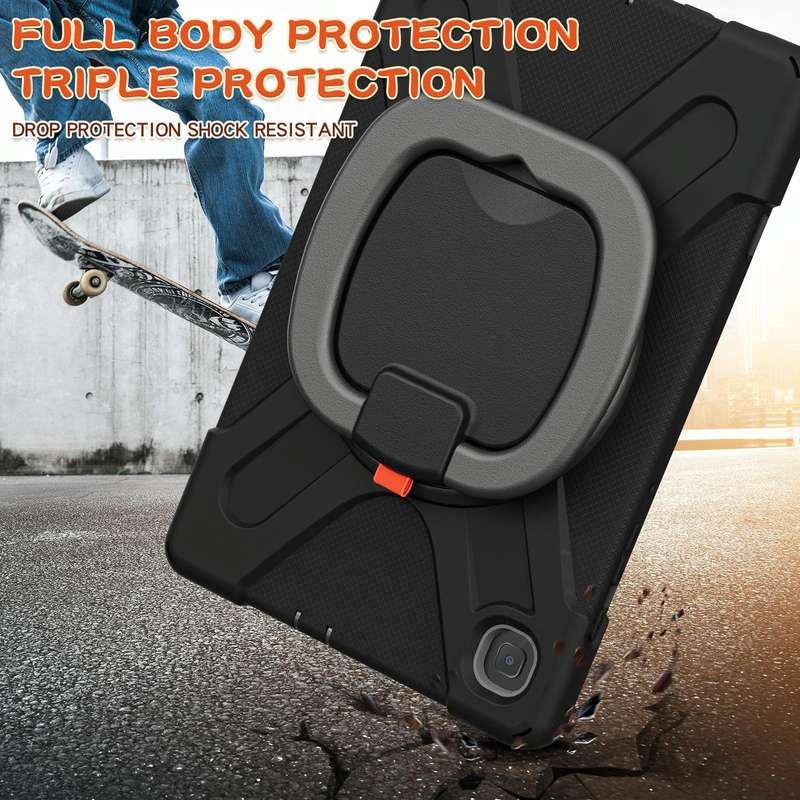 For Samsung Galaxy Tab S6 Lite P610 Silicone + PC Protective Case with Holder & Shoulder Strap(Bl...