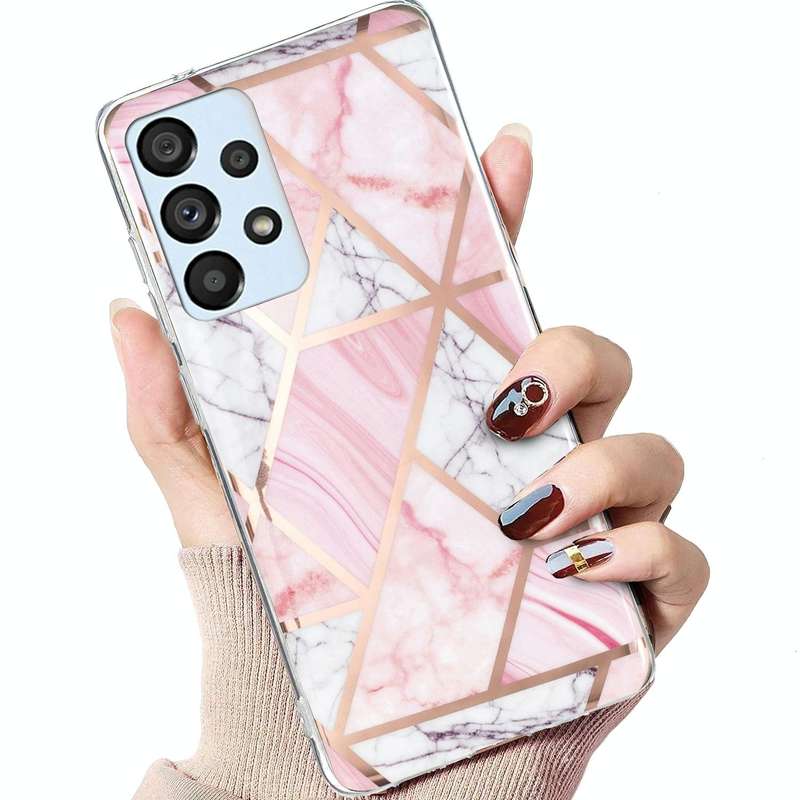 For Samsung Galaxy A53 Electroplated Marble Pattern TPU Phone Case(Pink and White)
