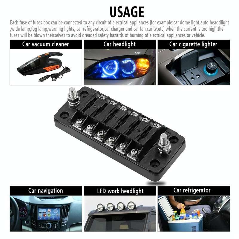 ZH-978A1 FB1901 1 In 6 Out 6 Ways Independent Positive Negative Fuse Box with 12 Fuses for Auto C...