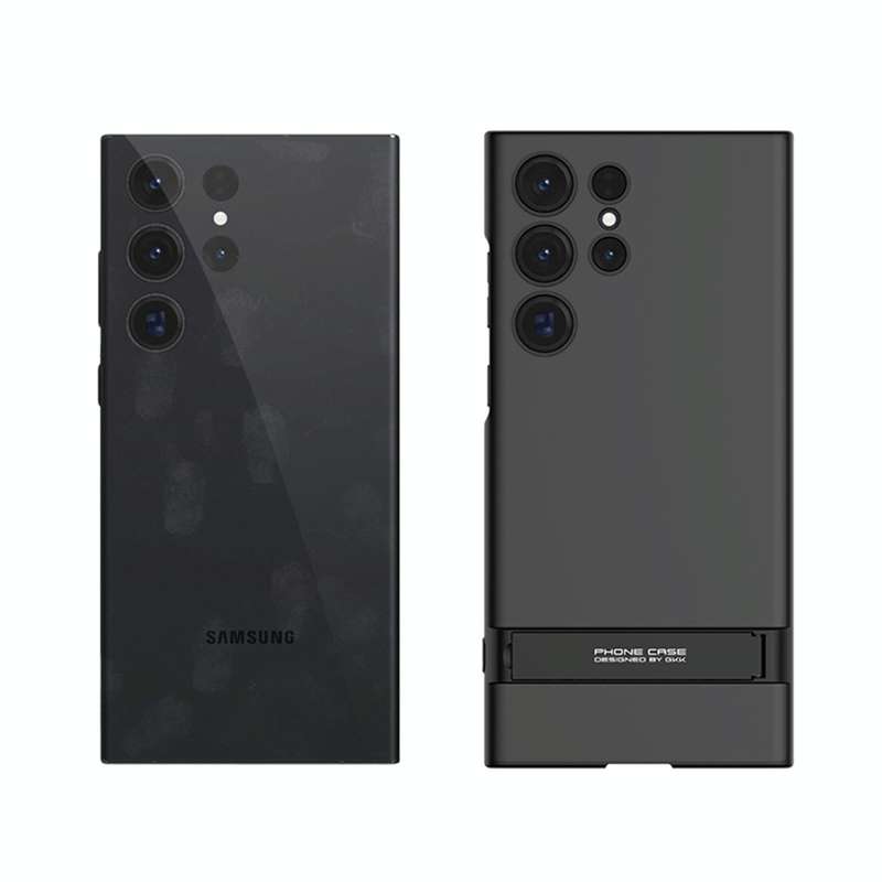 For Samsung Galaxy S23 Ultra 5G GKK Triumph Ultra Thin Full Coverage Phone Case with Stand(Black)