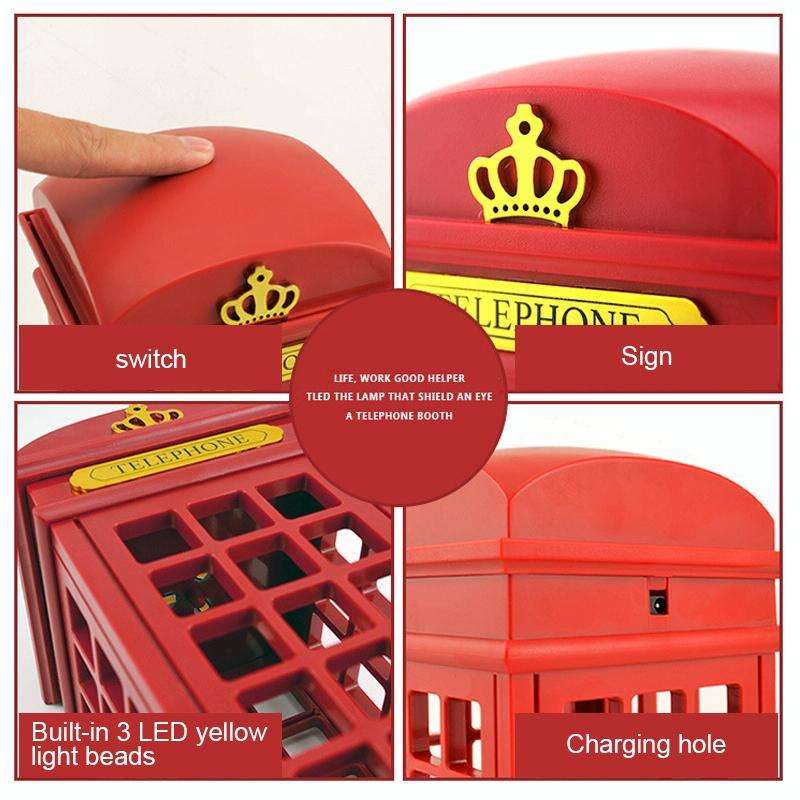 Retro Telephone Booth Shape Warm Light LED Lamp, Rechargeable Touch Control Bedroom Bedside Table...