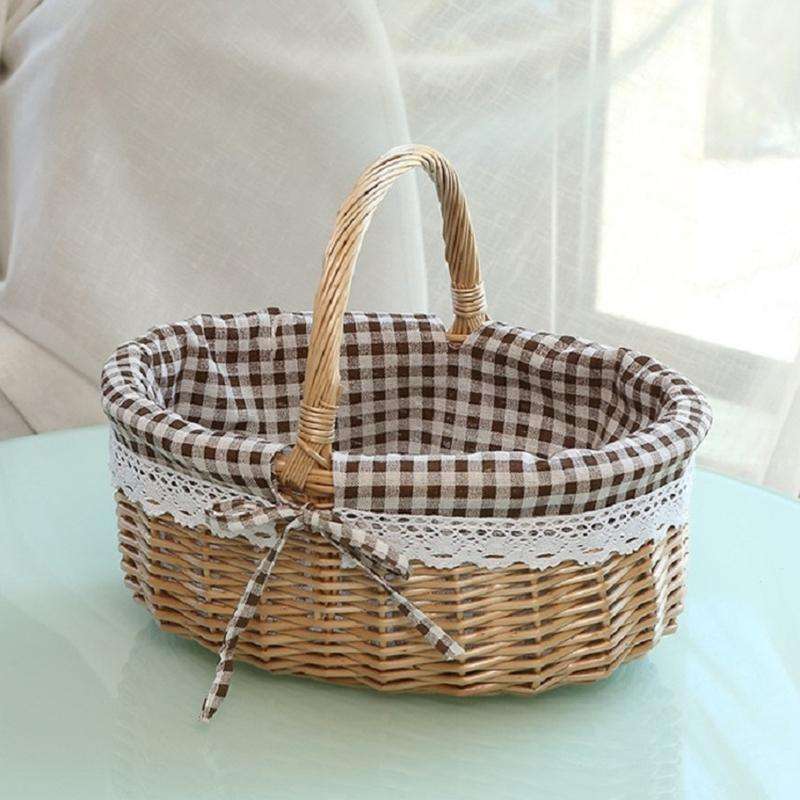 Hand-woven Picnic Basket Sackcloth Rattan Storage Basket, Specification:Large(Primary Color Coffe...