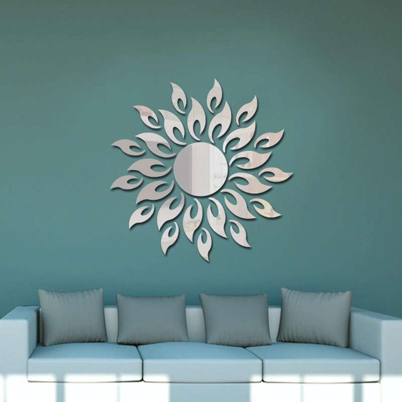 Sunflower Mirror Wall Sticker Bedroom Living Room Decoration Wall Stickers(Silver)