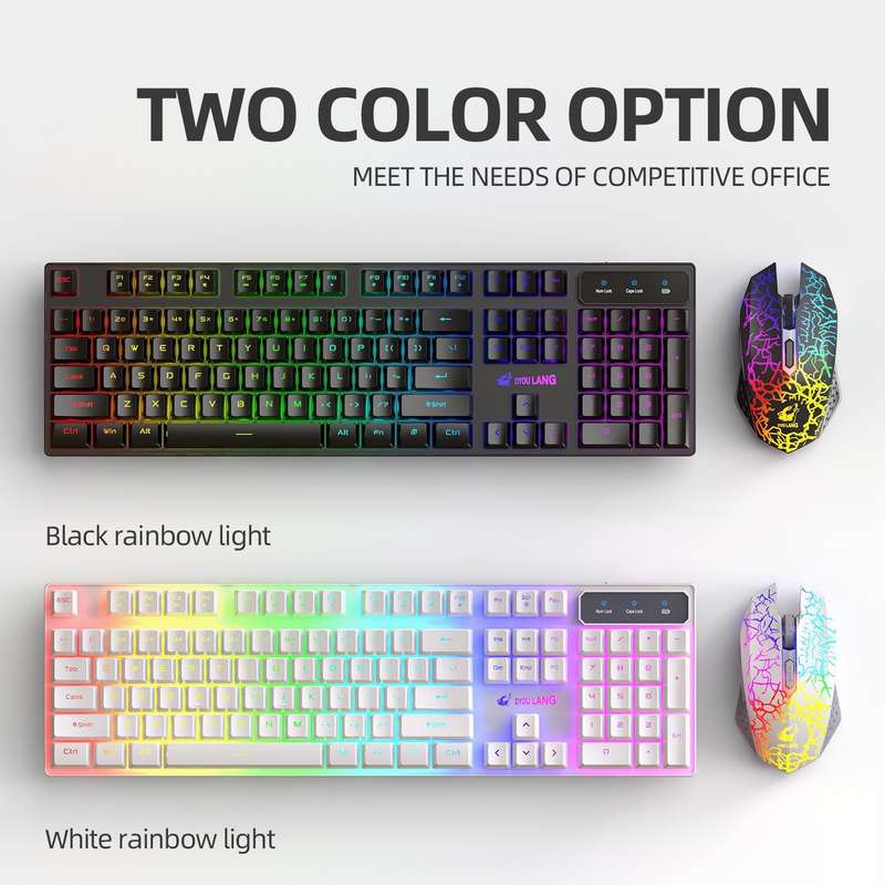ZIYOULANG T3 Wireless Charging Gaming Lighted Keyboard and Mouse Set(Black Rainbow Light)